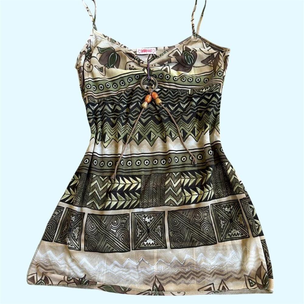Euro brand elissa paris mesh Multicolored boho cami top with beaded detail